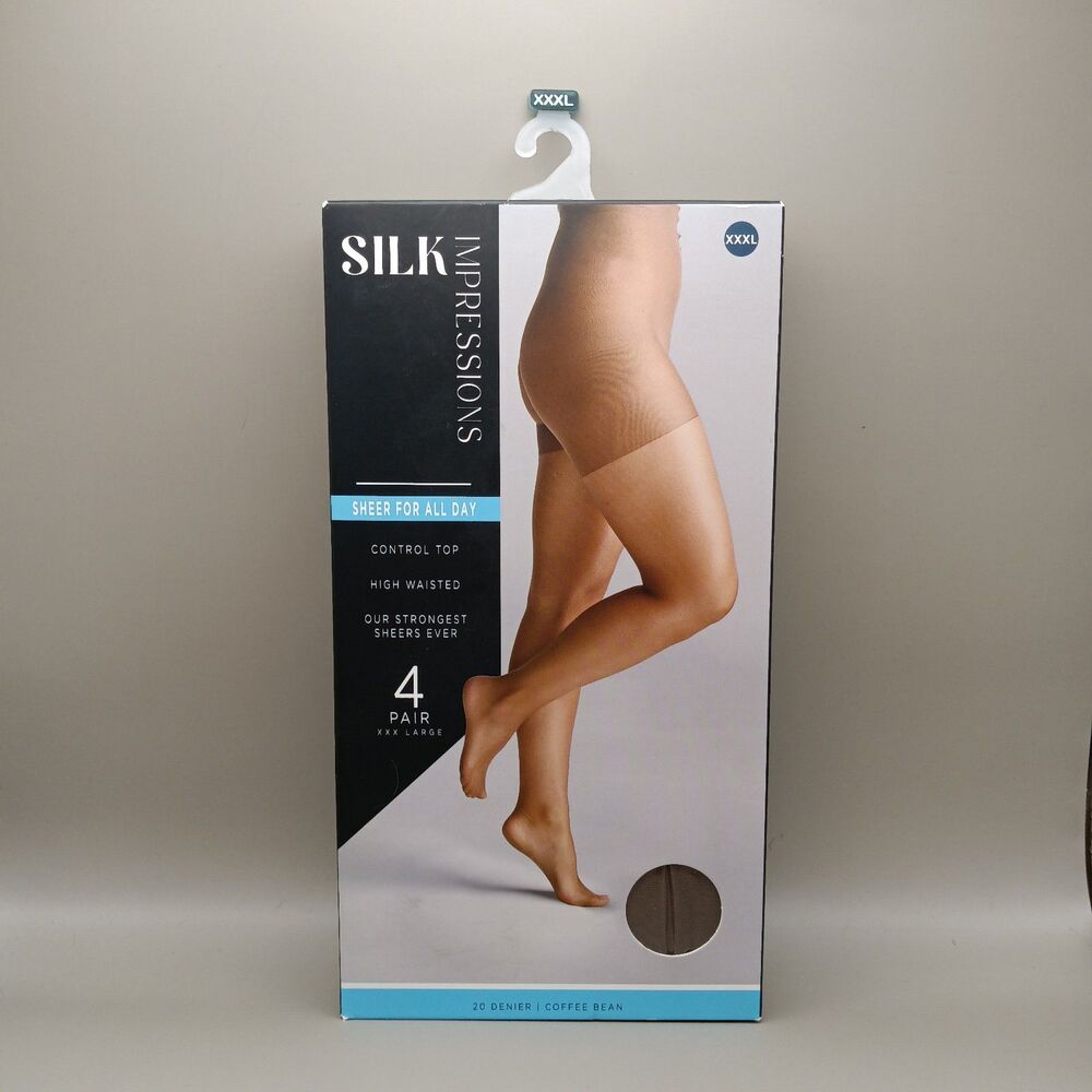 Silk Impressions Sheer For All Day 4Pair XXXL Control Top High Waisted Pantyhose
